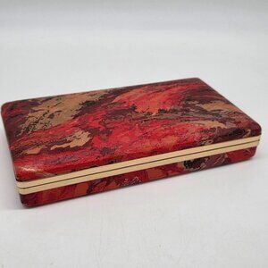 MCM Artistic Red & Gold Marble Print Jewelry Box With Compartments